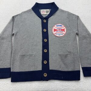 Routine Baseball National Baseball Hall of Fame Cardigan Gray Navy Mens Small